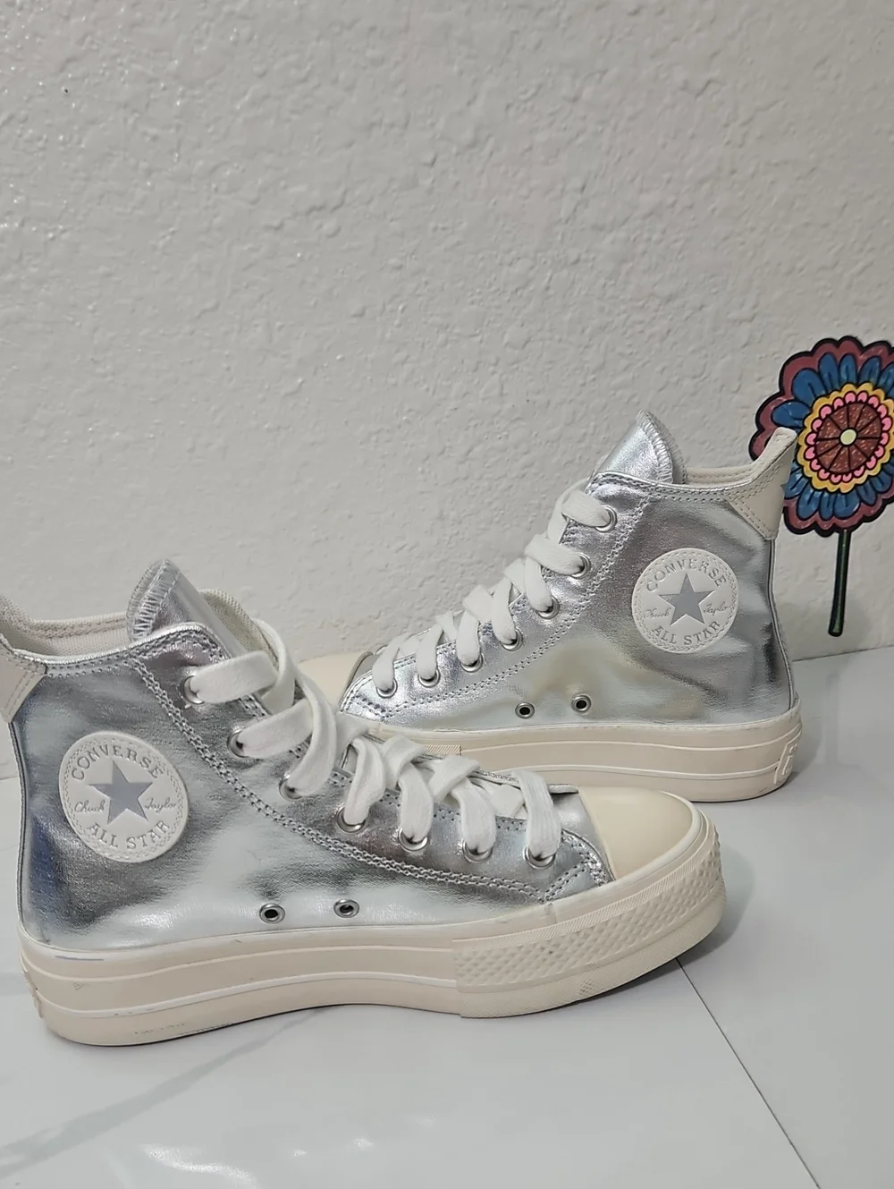 Converse Chuck Taylor All Star Lift Platform Metallic Silver High Tops